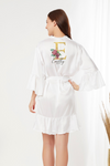 Luxe Satin Robe with Ruffles - Floral Monogram Edit