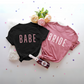 Bridesmaid T-Shirts - Bride and Babe in Rose Gold